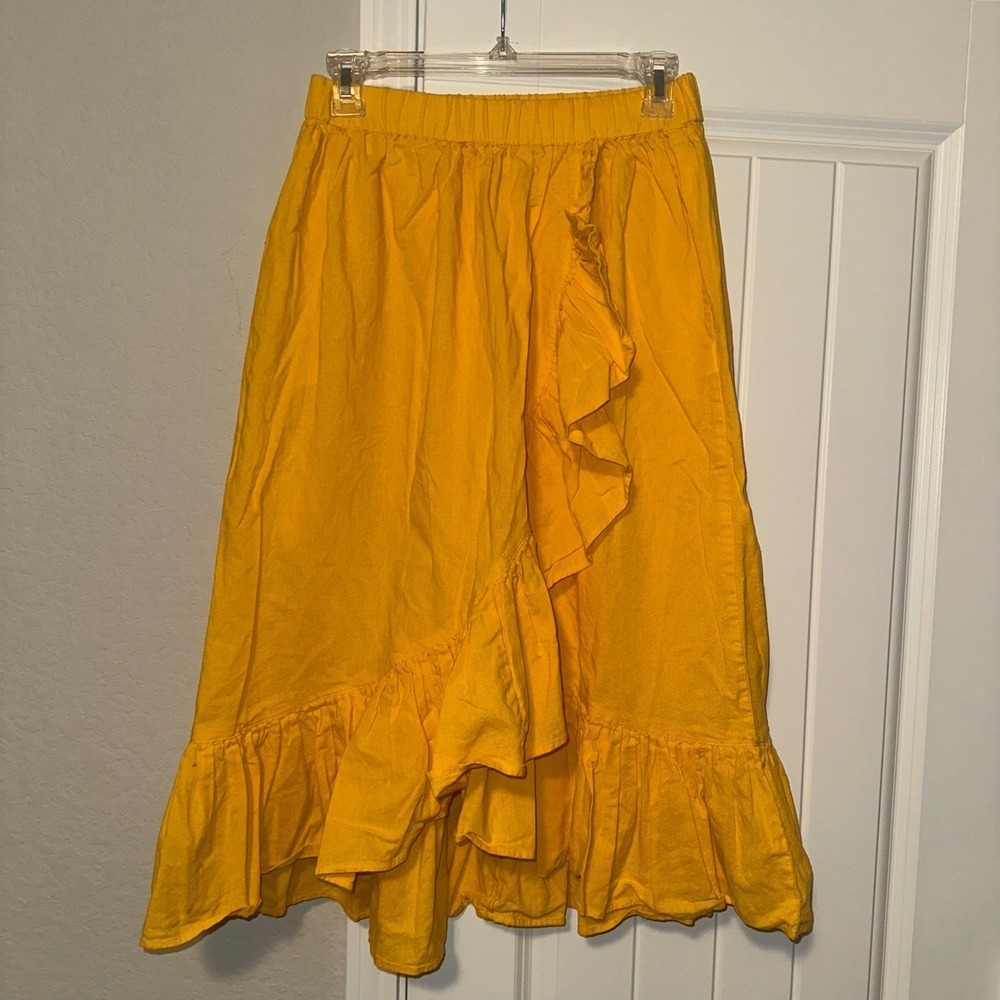 ASOS Ruffled Midi Skirt Golden‎ Yellow Woman's Size 4 Cotton Spring Summer Beach